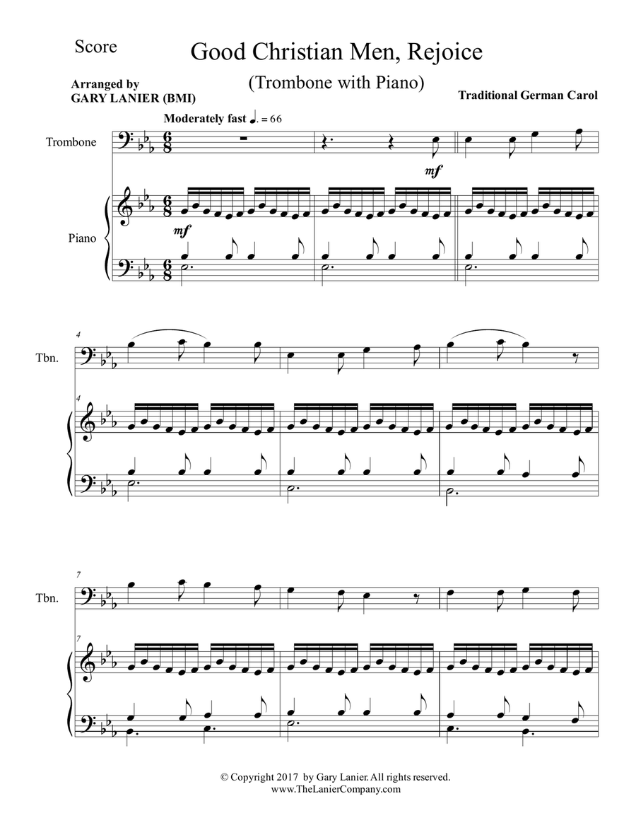 GOOD CHRISTIAN MEN, REJOICE (Trombone with Piano & Score/Part) Piano scores gallery preview page 2