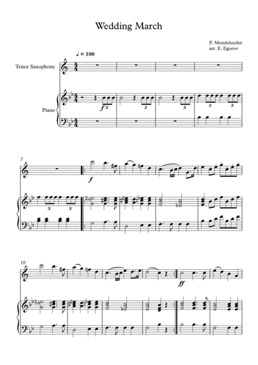 Wedding March, Felix Bartholdy Mendelssohn, For Tenor Saxophone & Piano image number null