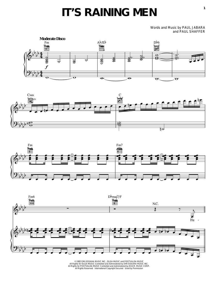 It's Raining Men It's Raining Men Piano, Vocal, Guitar scores gallery preview page 1