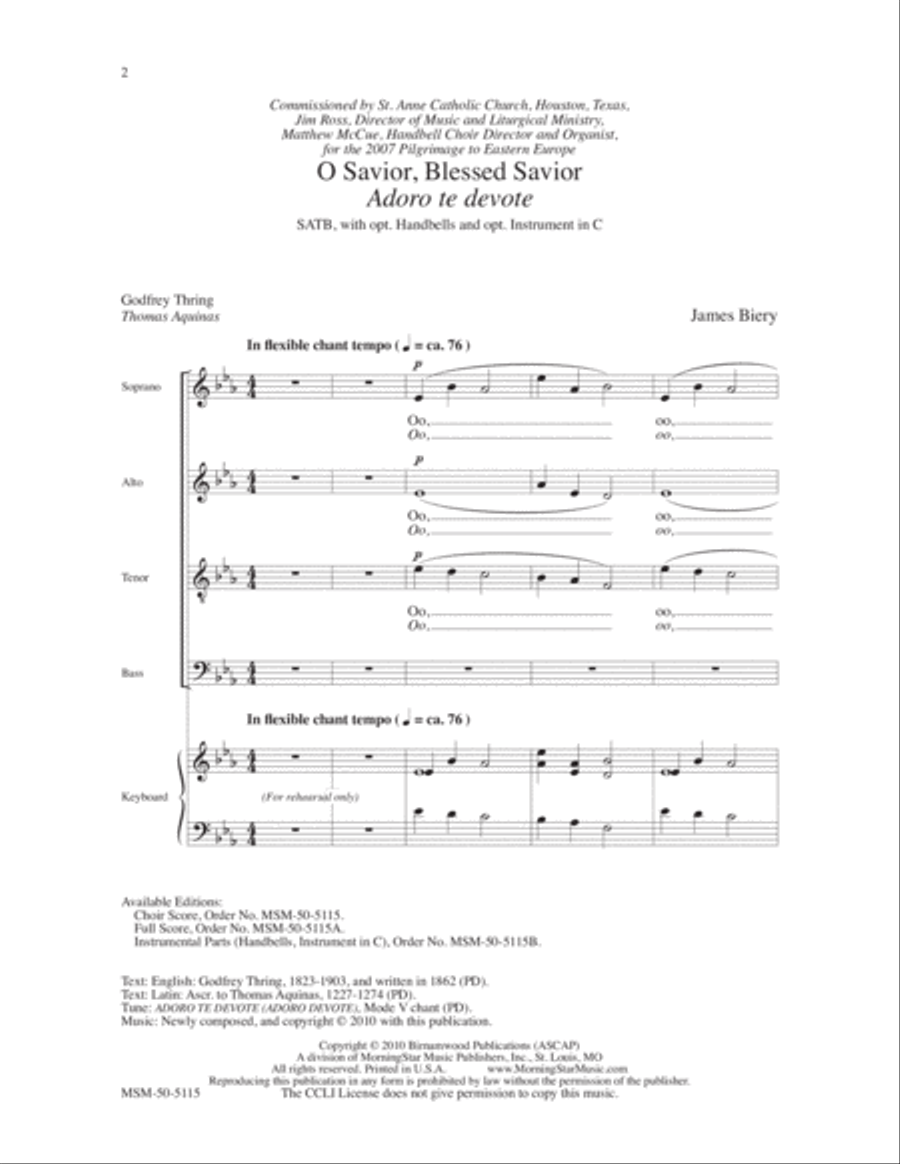 O Savior, Blessed Savior (Adoro te devote) (Choral Score) image number null