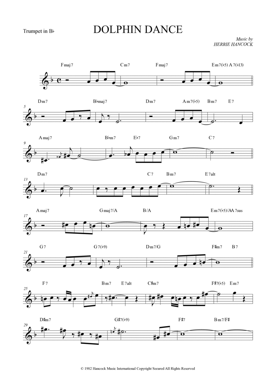 Dolphin Dance B-Flat Trumpet scores gallery preview page 1
