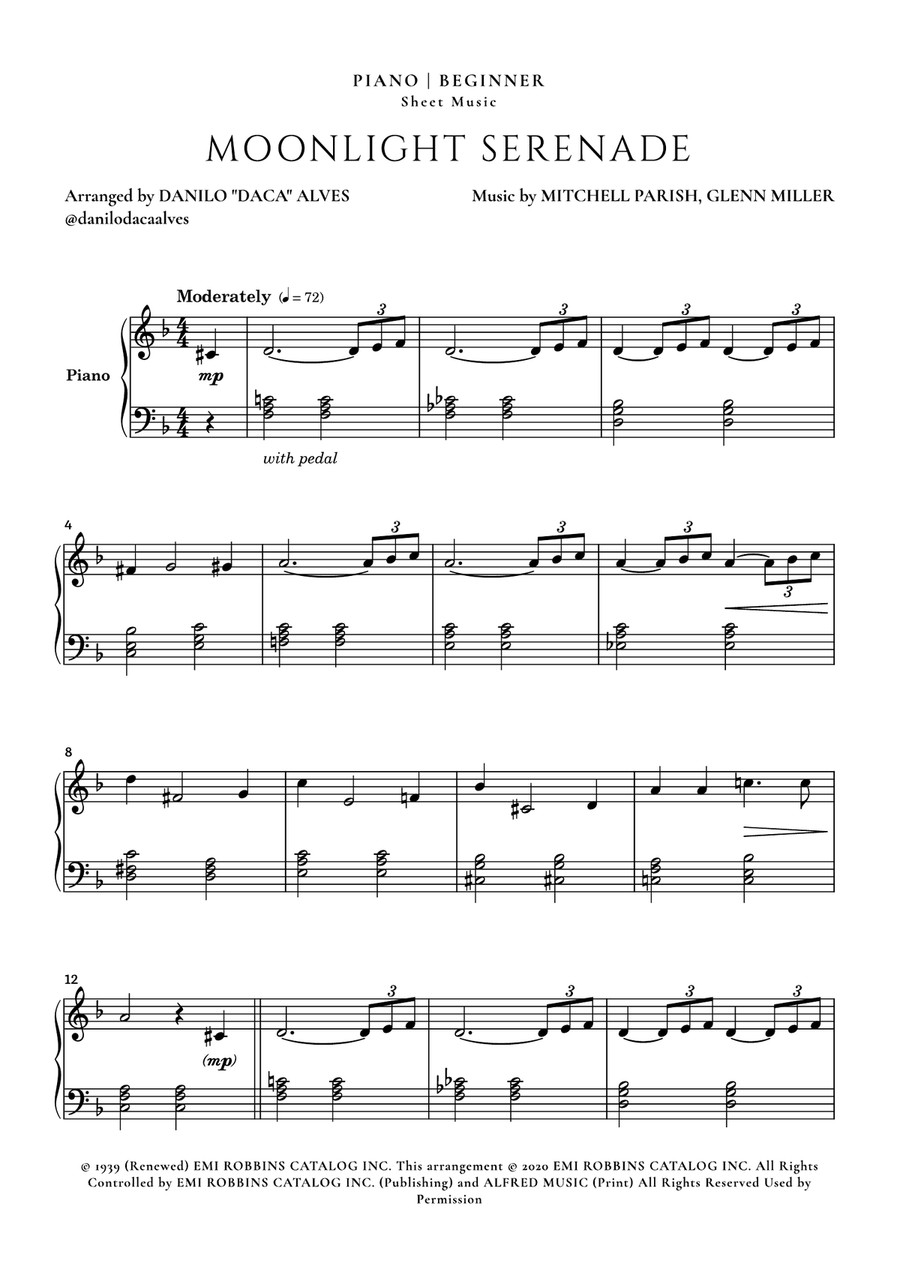 Moonlight Serenade Easy Piano scores gallery preview page 1