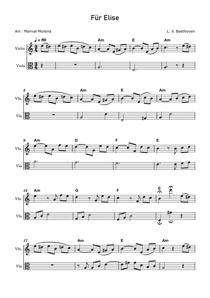 Fur Elise - Beethoven Violin and Viola (Score and Chords) v1 image number null
