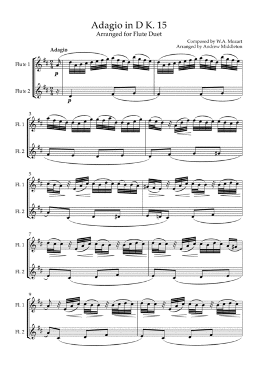 Adagio in D arranged for Flute Duet Flute Duet scores gallery preview page 3