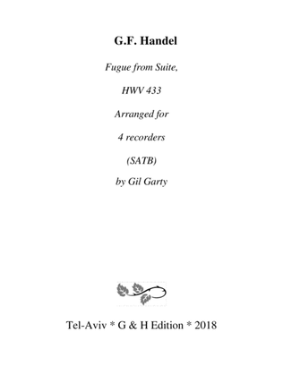 Book cover for Fugue from Suite HWV 433 (arrangement for 4 recorders)