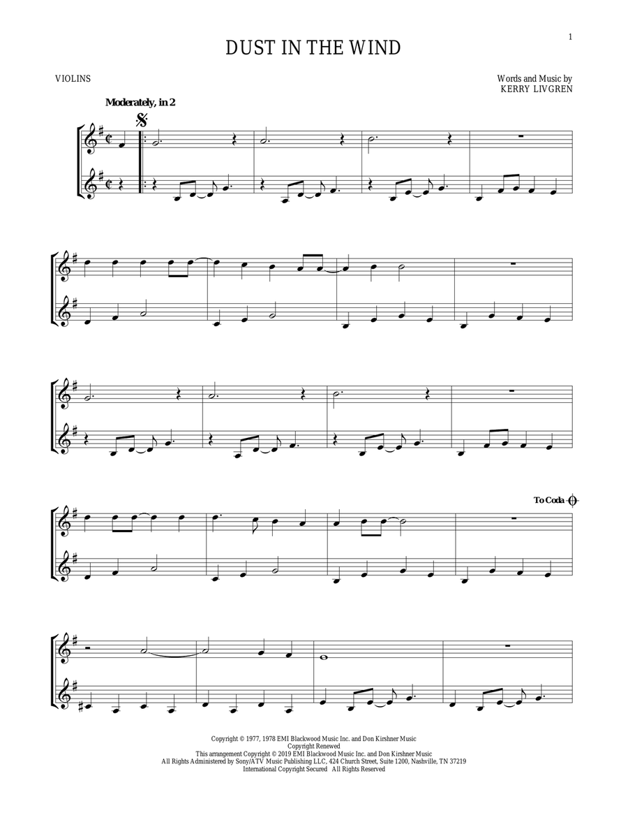Dust In The Wind String Duet scores gallery preview page 1