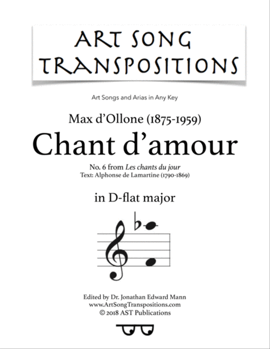 D'OLLONE: Chant d'amour (transposed to D-flat major) Voice scores gallery preview page 1