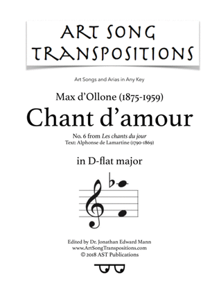 Book cover for D'OLLONE: Chant d'amour (transposed to D-flat major)