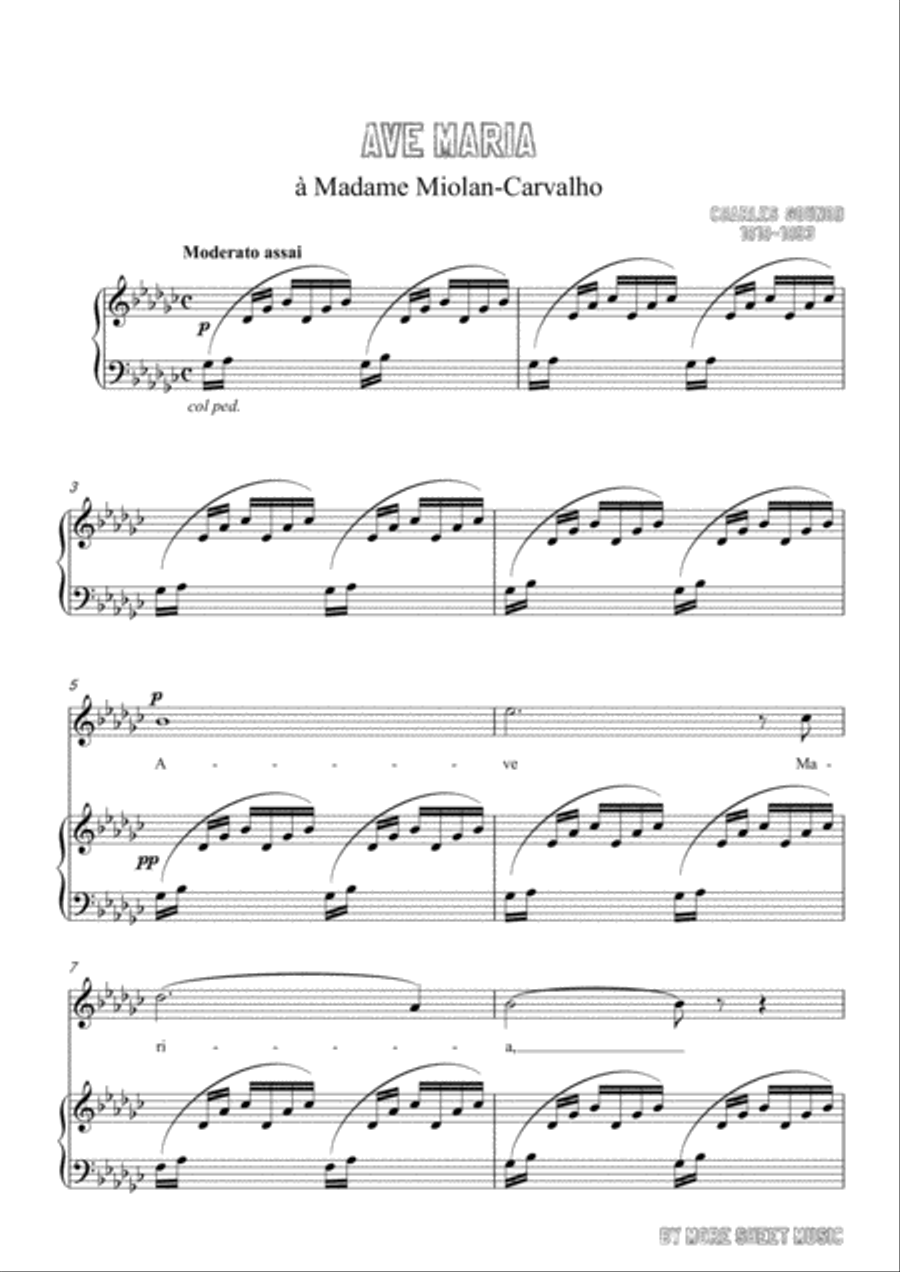Gounod-Ave Maria in G flat Major,for Voice and Piano Voice Solo scores gallery preview page 3