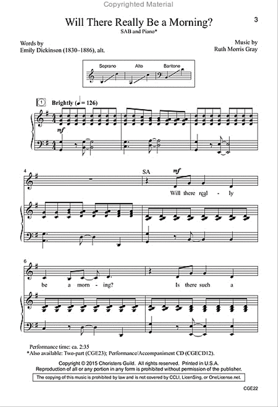Will There Really Be A Morning? (SAB) 3-Part scores gallery preview page 2