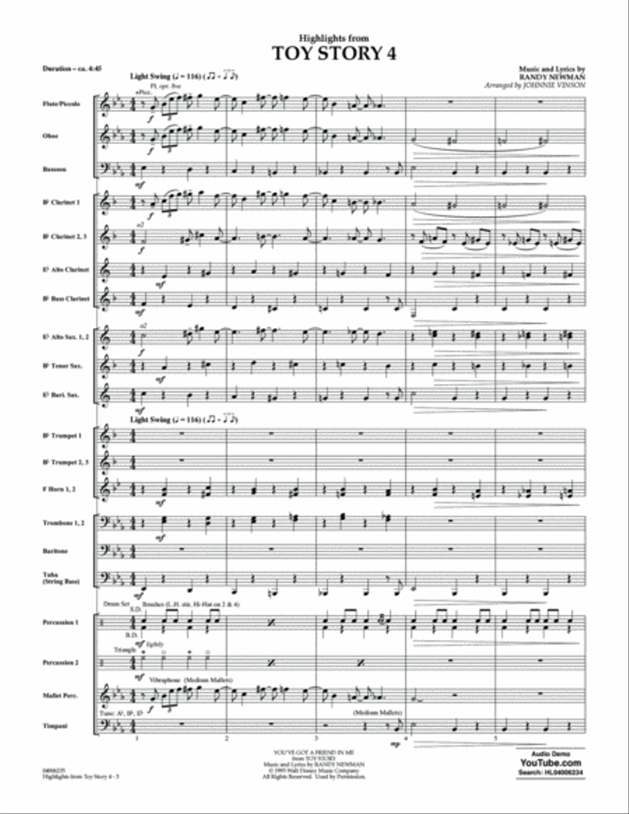 Highlights from Toy Story 4 (arr. Johnnie Vinson) - Conductor Score (Full Score) Concert Band scores gallery preview page 2