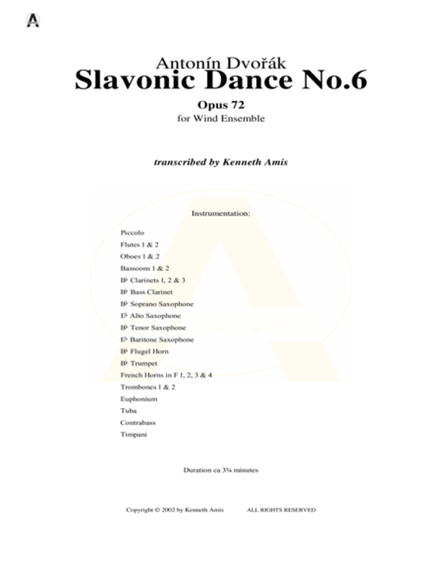Slavonic Dance No.6, Op.72 - STUDY SCORE ONLY
