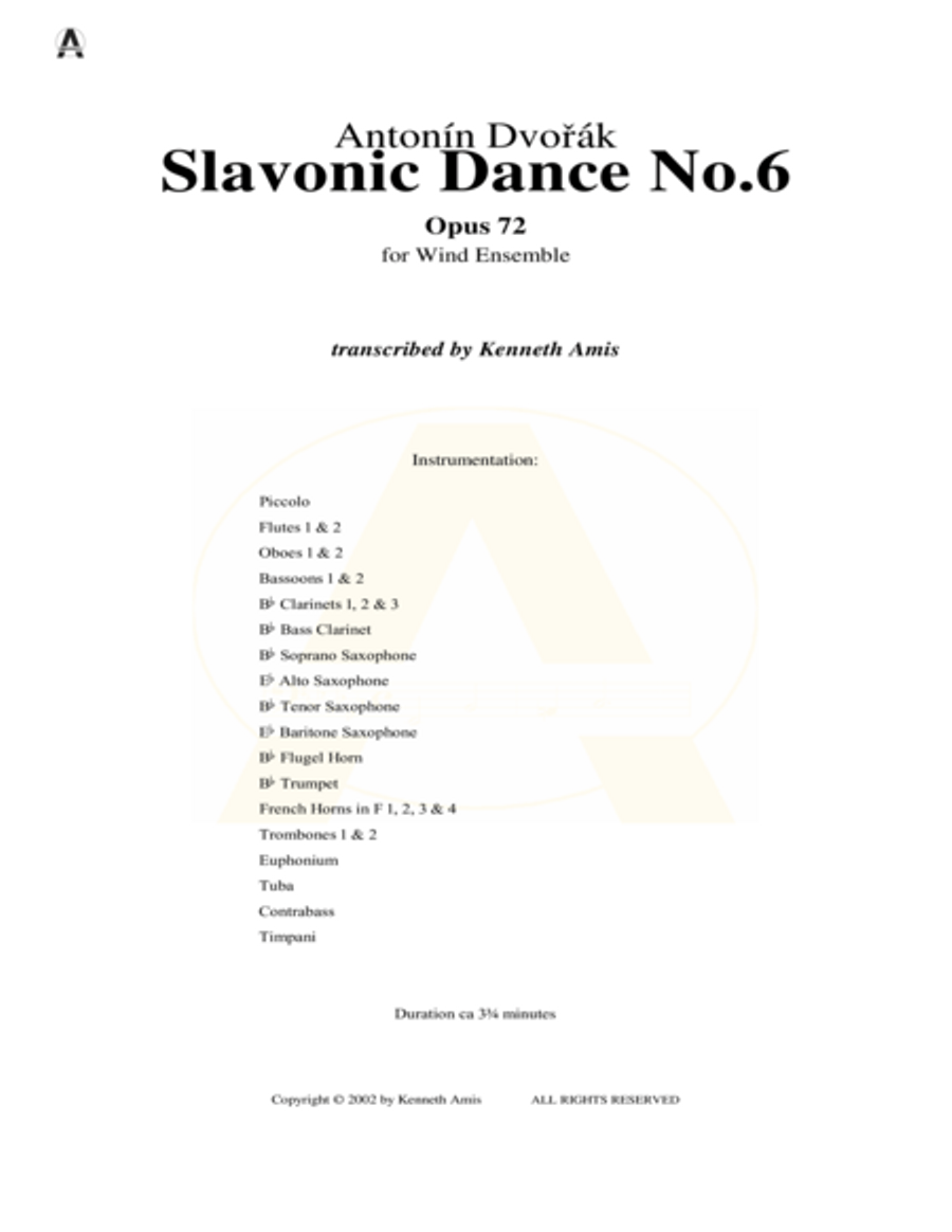 Slavonic Dance No.6, Op.72 - STUDY SCORE ONLY Concert Band scores gallery preview page 3