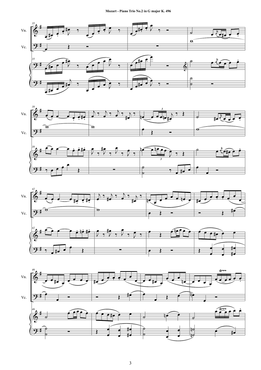 Mozart - Piano Trio No.2 in G major K 496 for Violin, Cello and Piano Cello scores gallery preview page 3