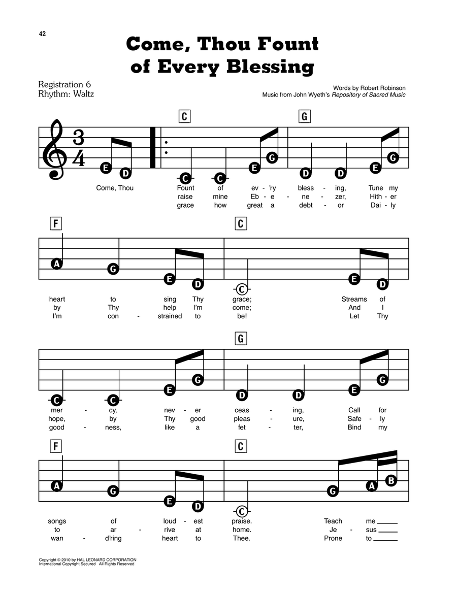 Come, Thou Fount Of Every Blessing Electronic Keyboard scores gallery preview page 1