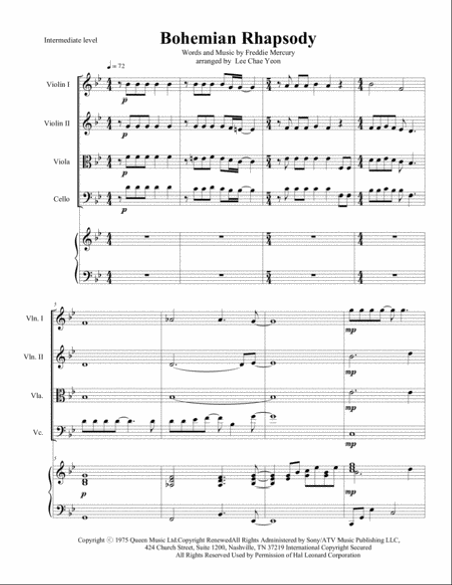 Bohemian Rhapsody Piano Quintet scores gallery preview page 1