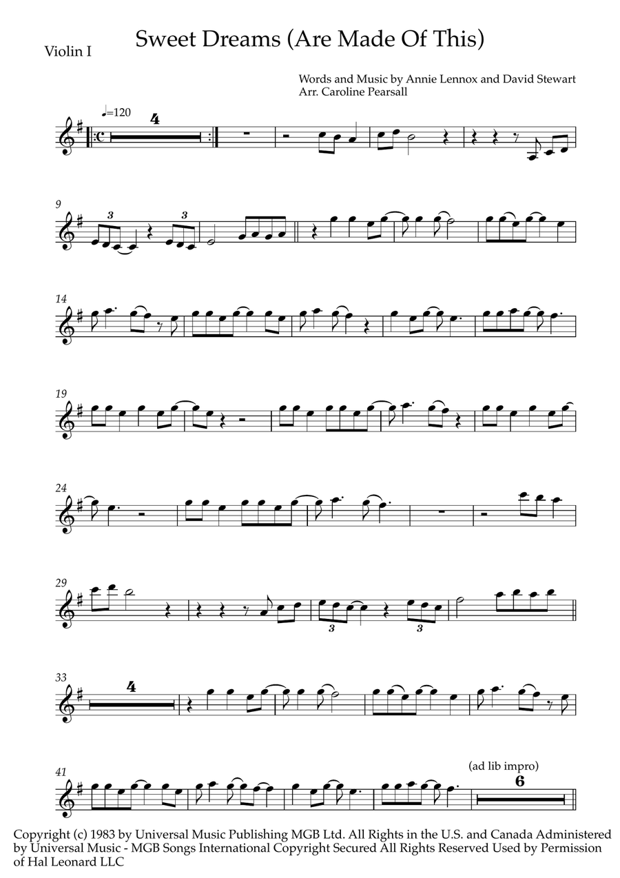 Sweet Dreams (Are Made Of This) String Quartet scores gallery preview page 1