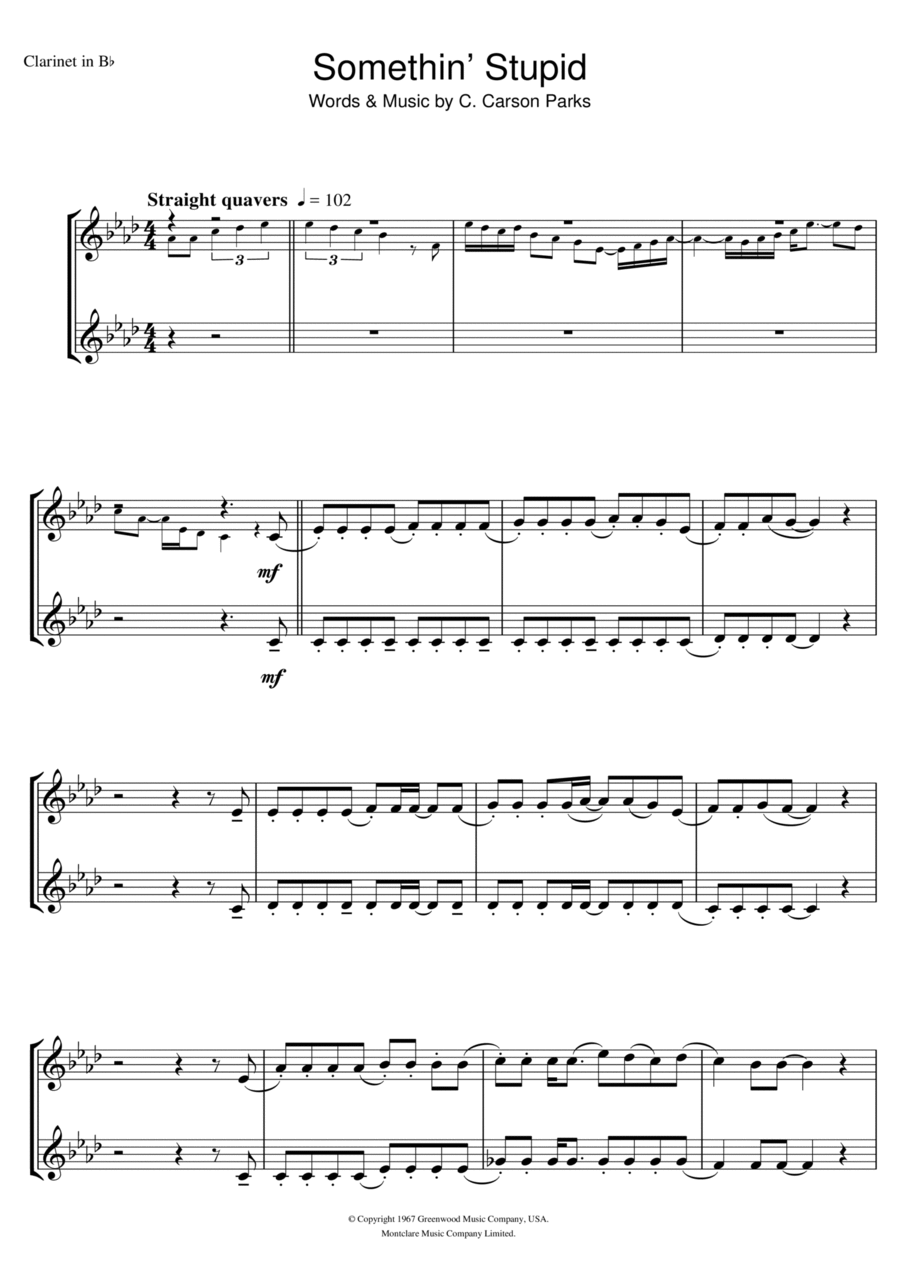 Somethin' Stupid Clarinet Solo scores gallery preview page 1
