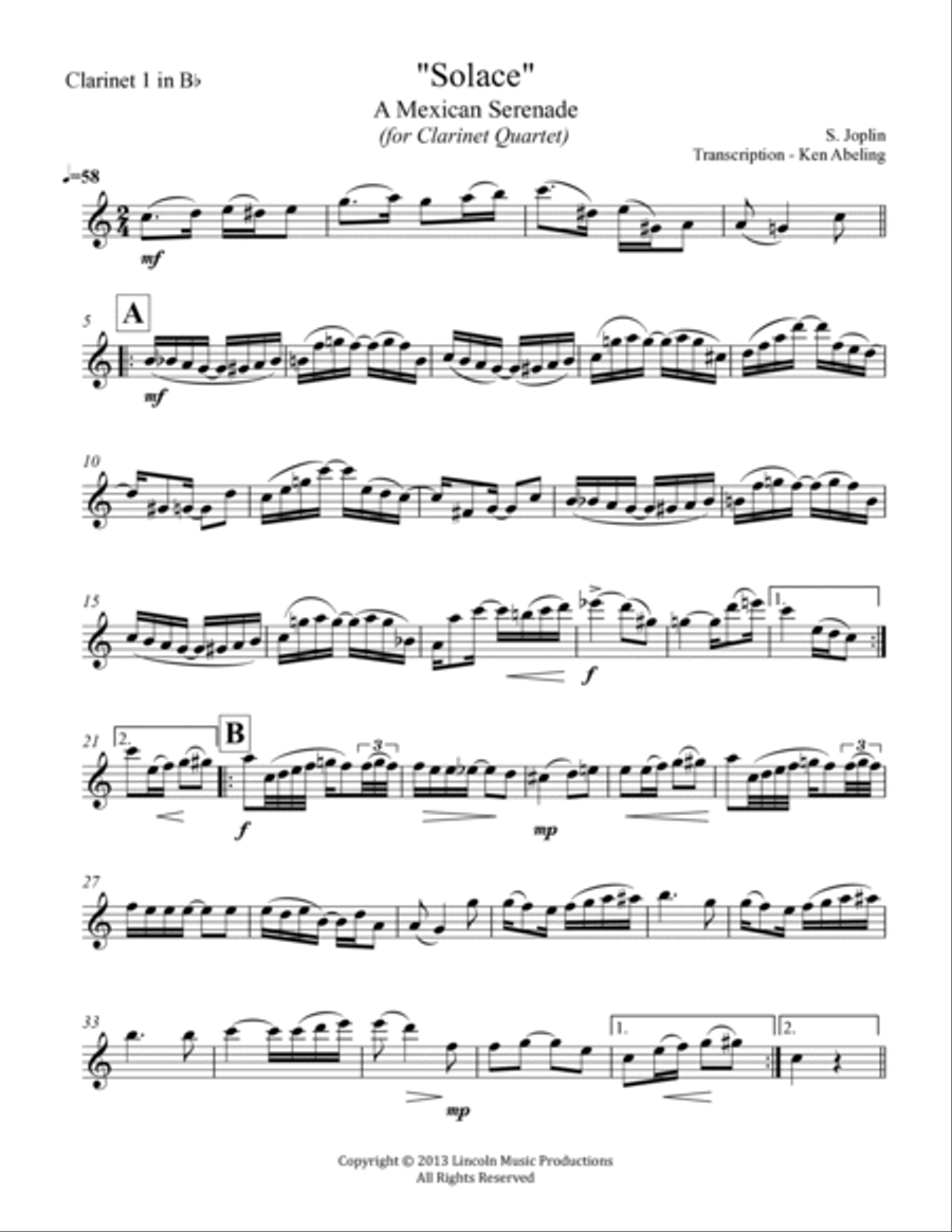 Joplin - “Solace” - A Mexican Serenade (for Clarinet Quartet) Joplin - “Solace” - A Mexican Serenade (for Clarinet Quartet) Clarinet Quartet scores gallery preview page 6