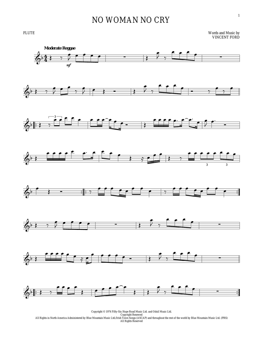No Woman No Cry No Woman No Cry Flute Solo scores gallery preview page 1