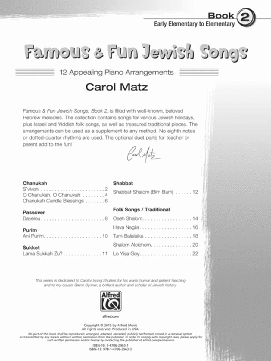 Famous & Fun Jewish Songs, Book 2