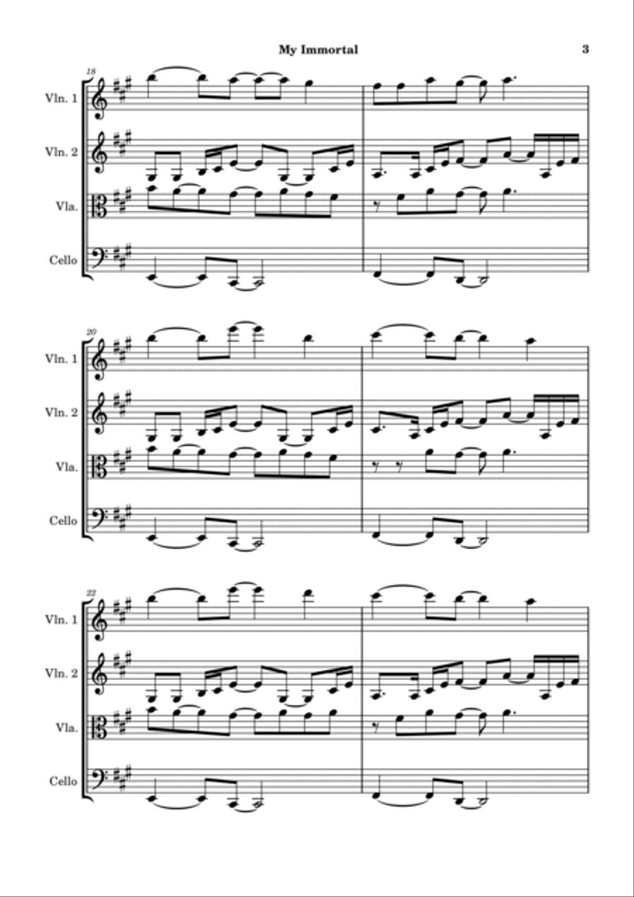 My Immortal String Quartet scores gallery preview page 3