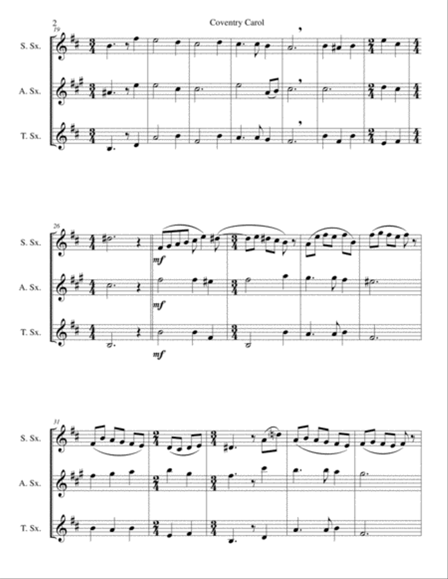 Coventry Carol for saxophone trio Woodwind Trio scores gallery preview page 2