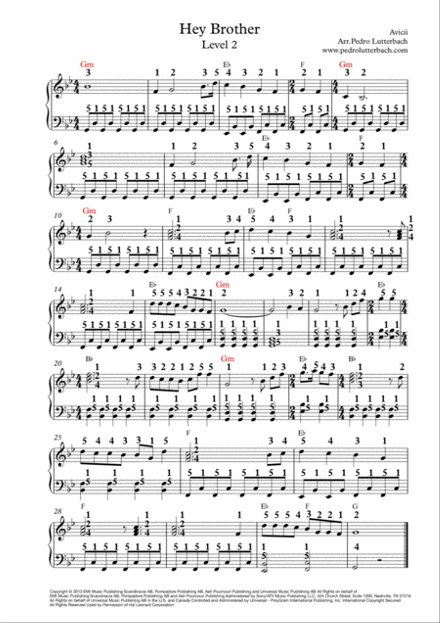 Hey Brother Piano Solo scores gallery preview page 1