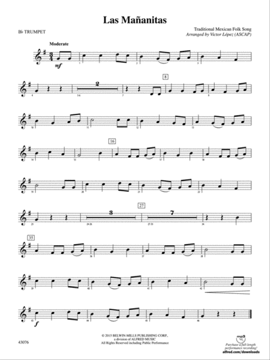 Las Mañanitas: 1st B-flat Trumpet Concert Band scores gallery preview page 1