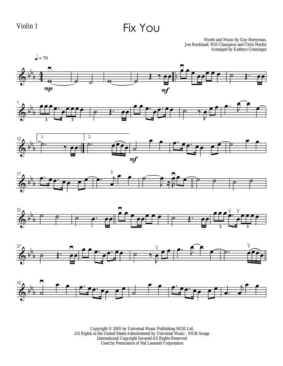 Fix You String Quartet scores gallery preview page 1