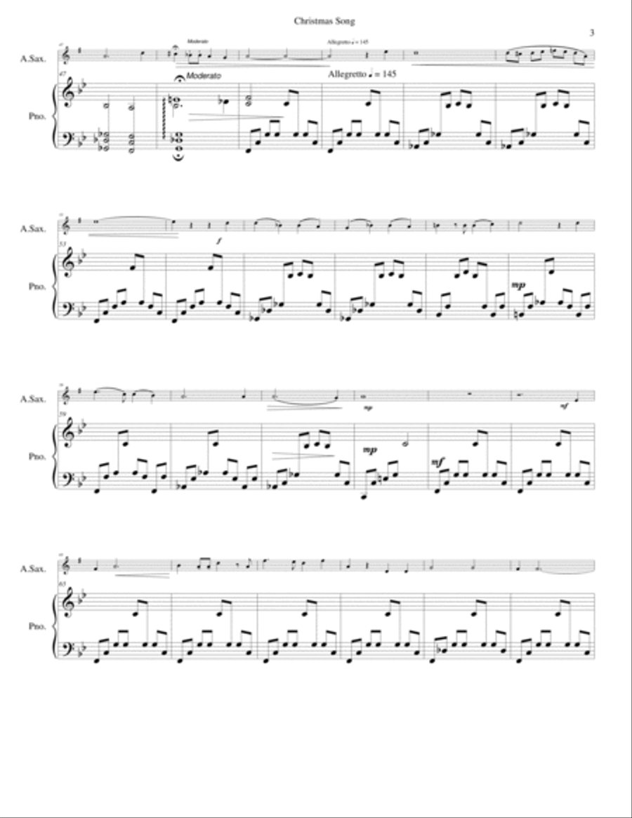 Christmas Song for alto saxophone and piano Woodwind Duet scores gallery preview page 3