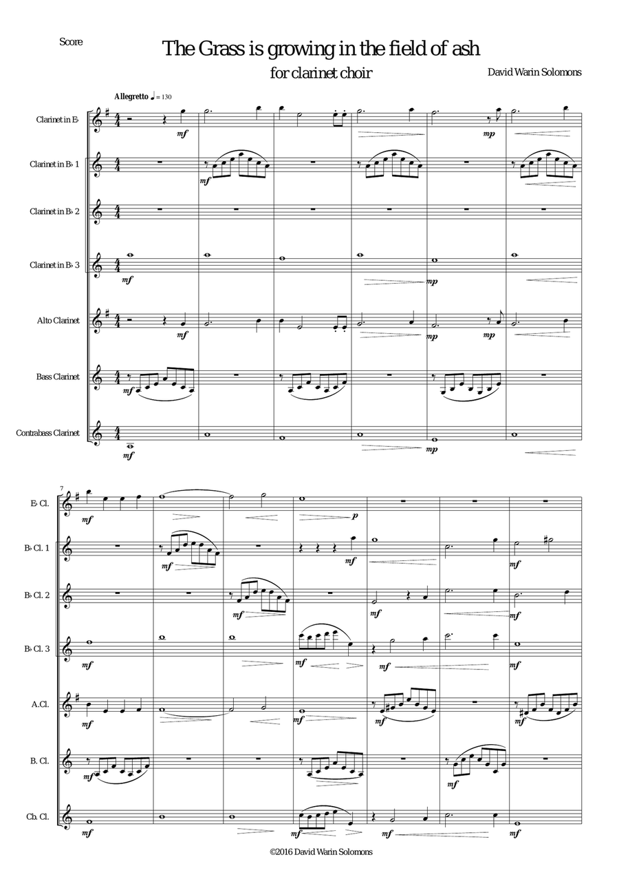 The Grass is Growing in the Field of Ash - for clarinet choir Clarinet Choir scores gallery preview page 1