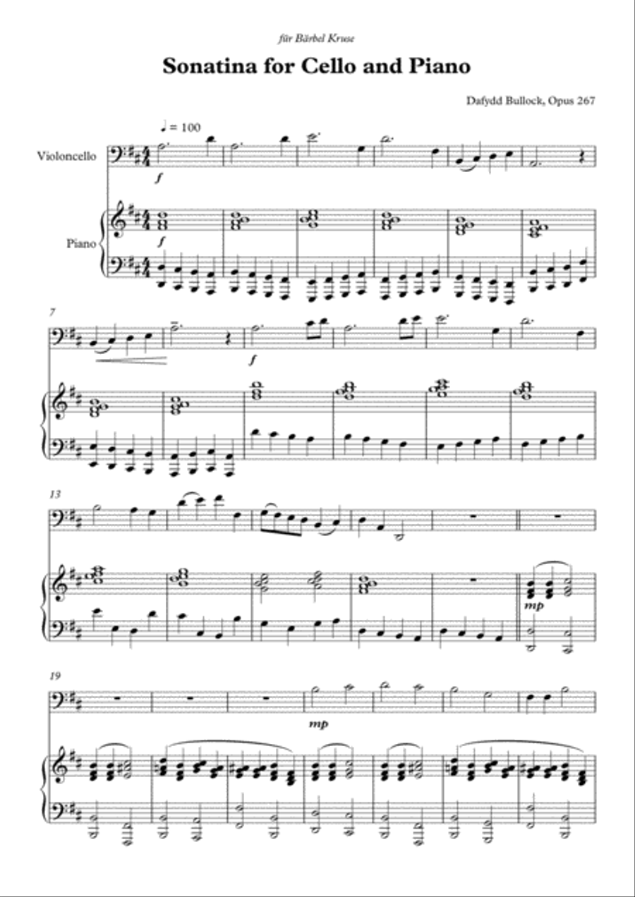 Sonatina No. 1 for Cello and Piano Piano Accompaniment scores gallery preview page 1