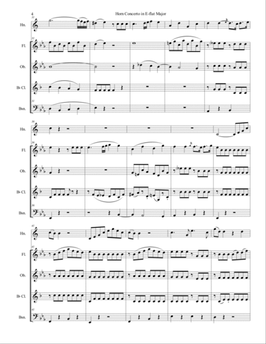 Mozart - Horn Concerto No. 3 Movement 1 - Wind Quintet Woodwind Quintet scores gallery preview page 5