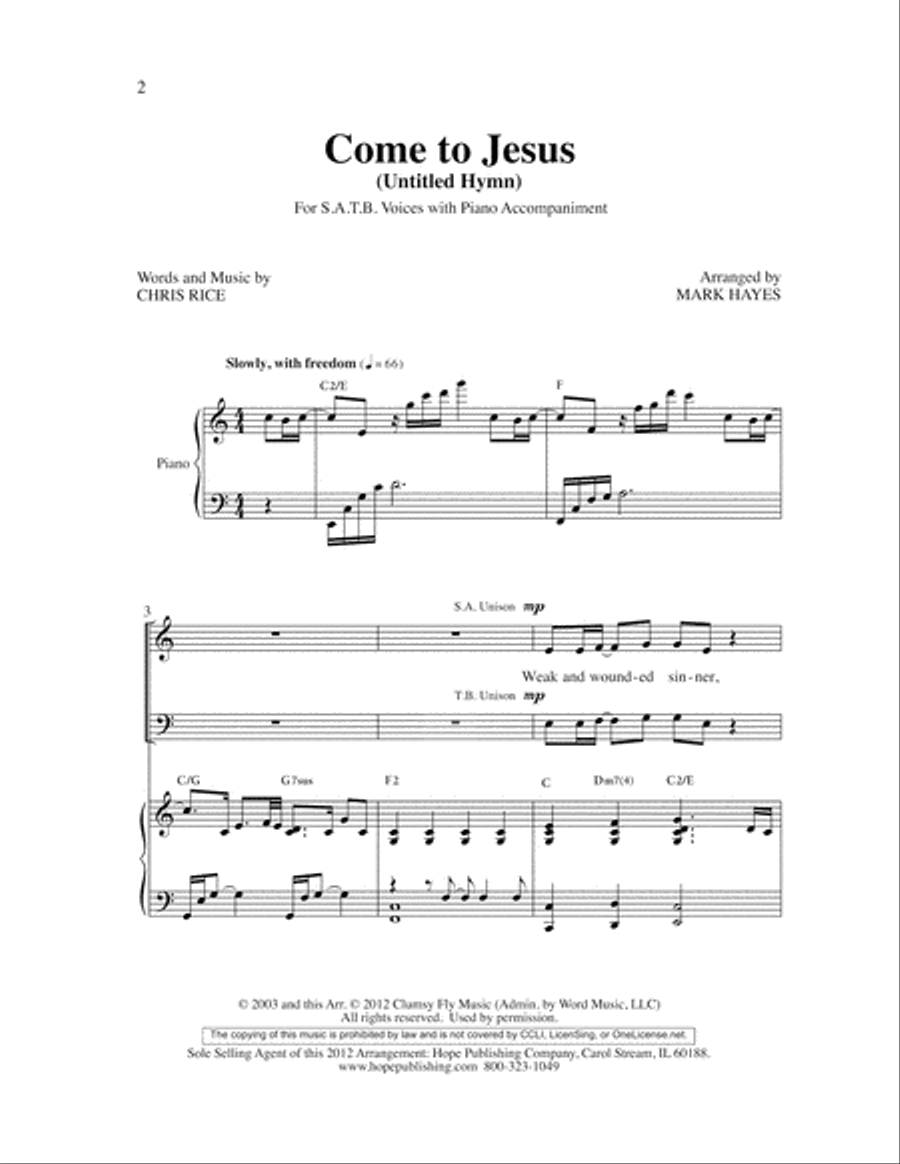Come to Jesus (Untitled Hymn) Choir scores gallery preview page 2
