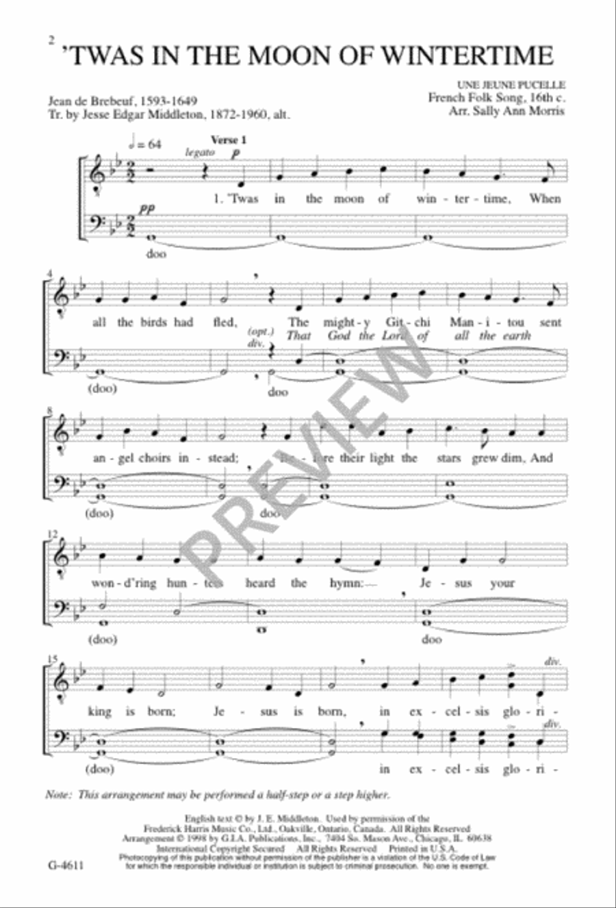 ’Twas in the Moon of Wintertime 4-Part scores gallery preview page 2
