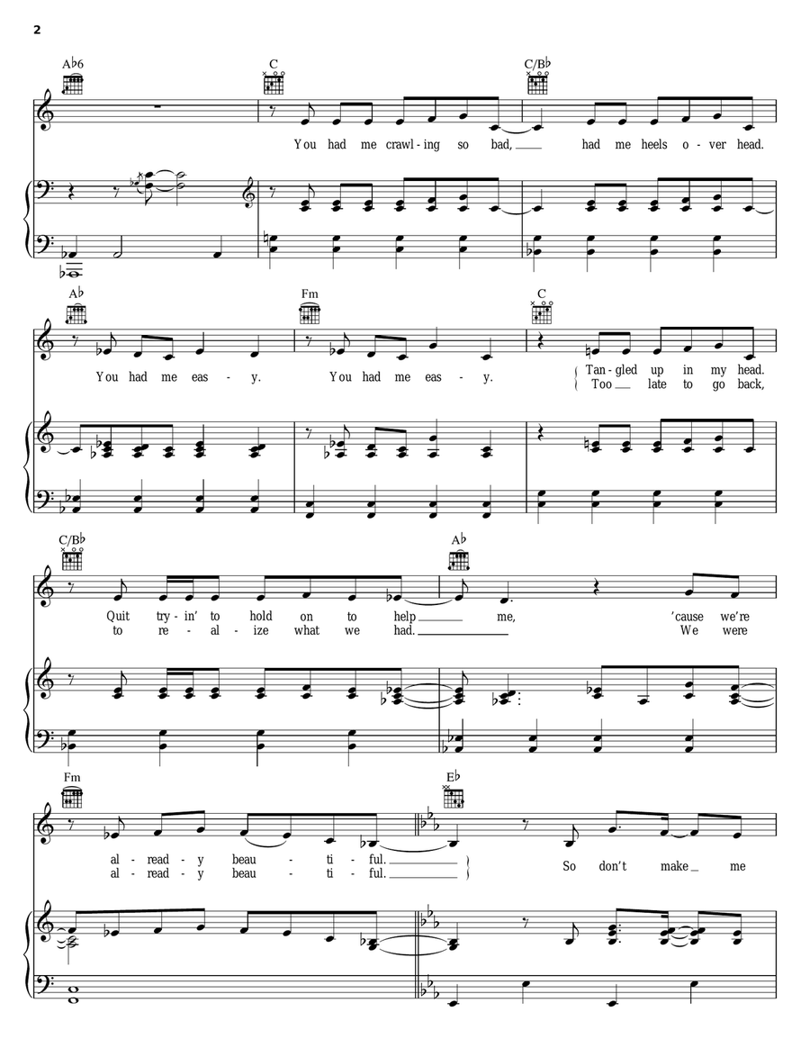 Unreachable Unreachable Piano, Vocal, Guitar scores gallery preview page 2