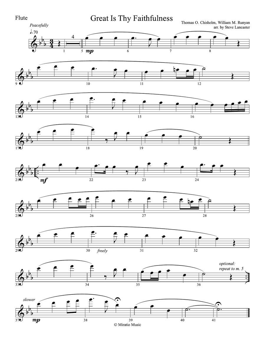 Great Is Thy Faithfulness - peaceful arr. for Flute & Piano Flute Solo scores gallery preview page 1