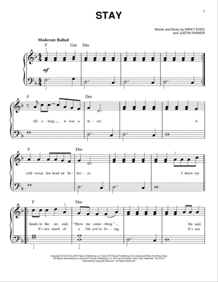 Stay Easy Piano scores gallery preview page 1