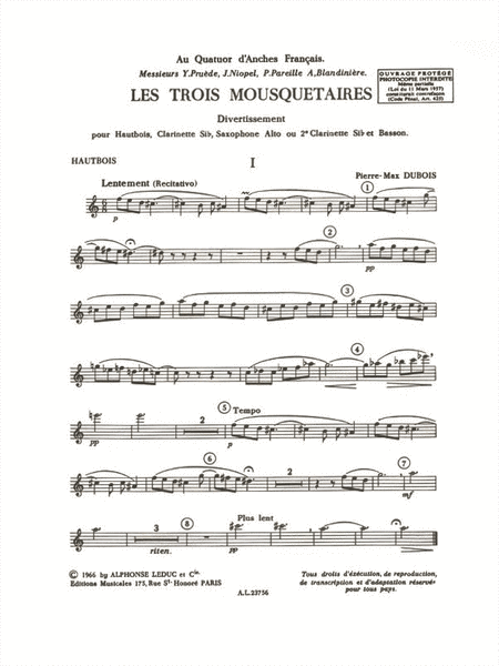 Les 3 Mousquetaires, Divertissement (quartet-woodwind)