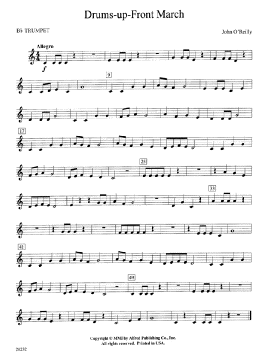 Drums-up-Front March: 1st B-flat Trumpet Concert Band scores gallery preview page 1