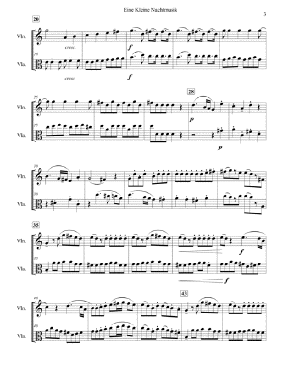 Eine Kleine Nachtmusik for Violin and Viola String Duet scores gallery preview page 3
