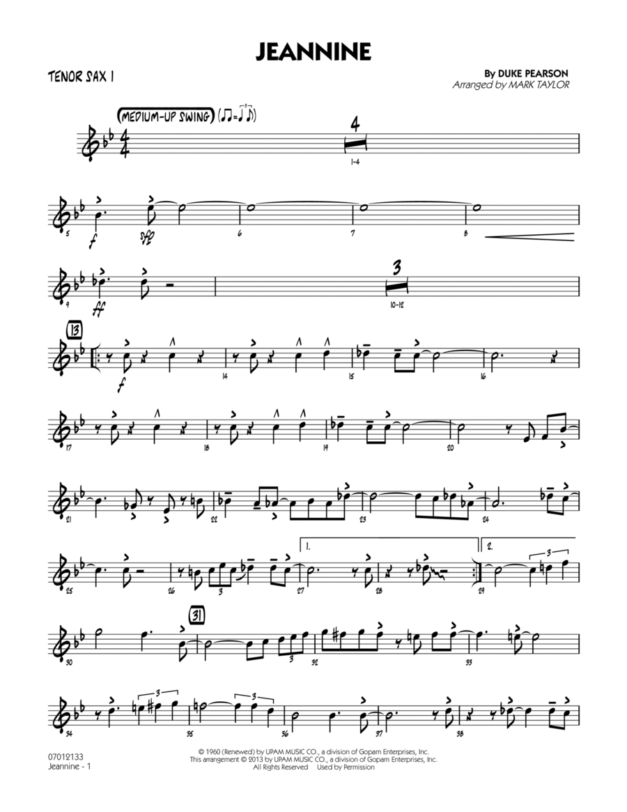 Jeannine - Tenor Sax 1 Jeannine - Tenor Sax 1 Jazz Ensemble scores gallery preview page 1