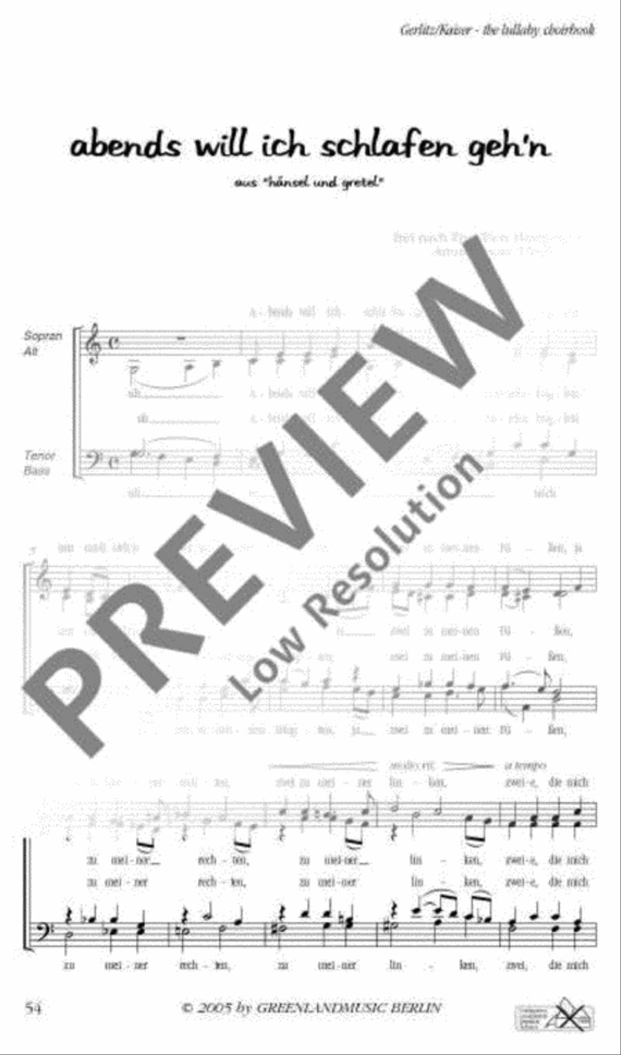 Abends will ich schlafen geh'n 4-Part scores gallery preview page 2