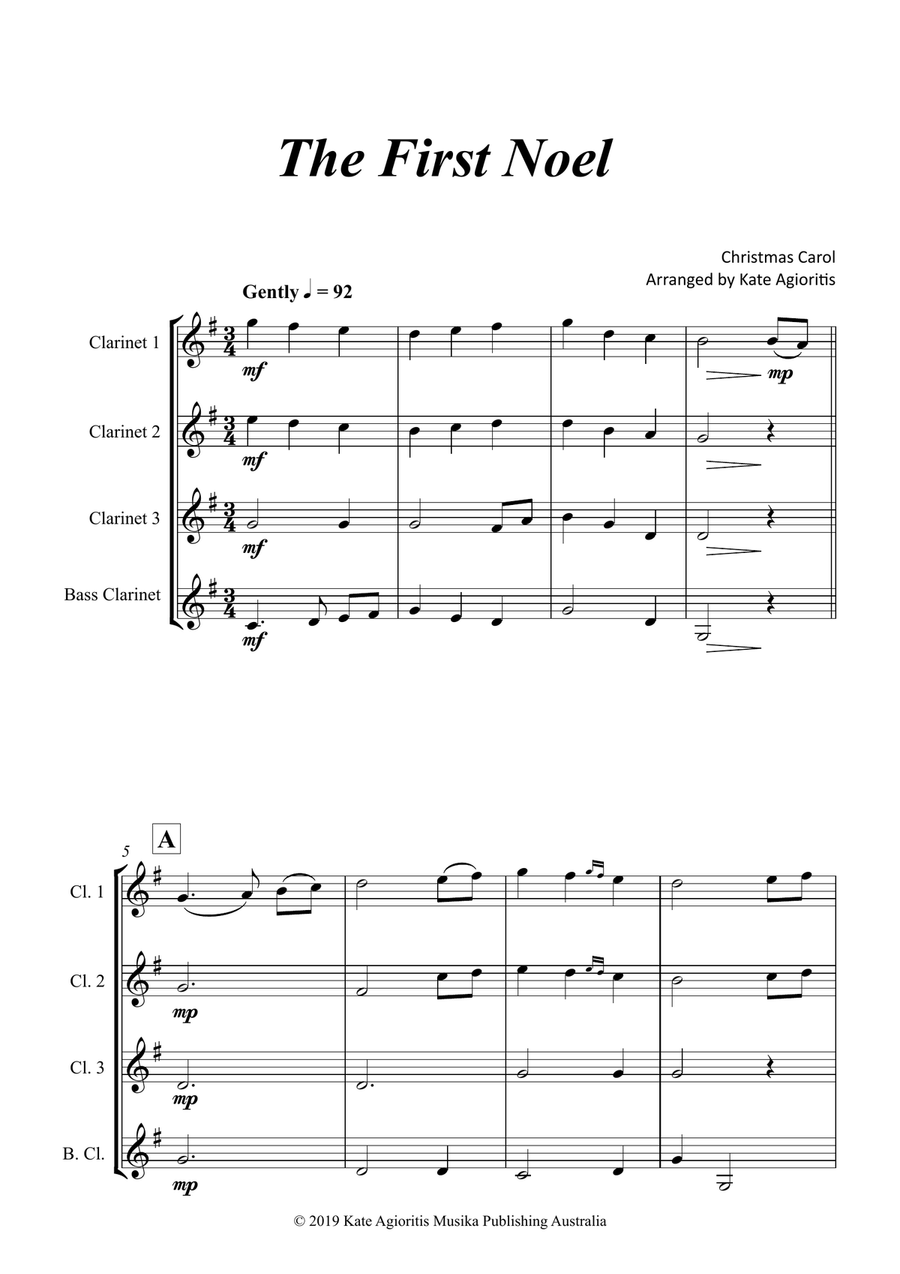 The First Noel - Christmas Carol - for Clarinet Quartet Clarinet Quartet scores gallery preview page 2