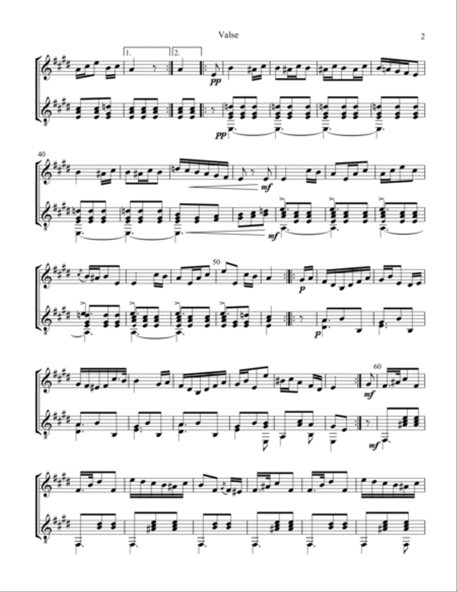 Valse / Waltz Op. 34 for violin and guitar String Duet scores gallery preview page 3