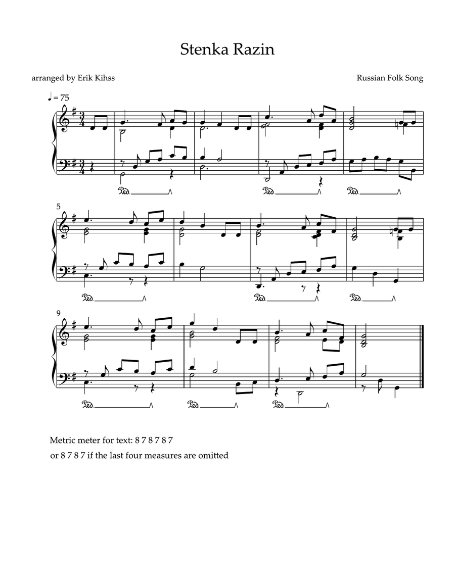 Stenka Razin (Russian Folk Song) - Intermediate Piano Piano Solo scores gallery preview page 1
