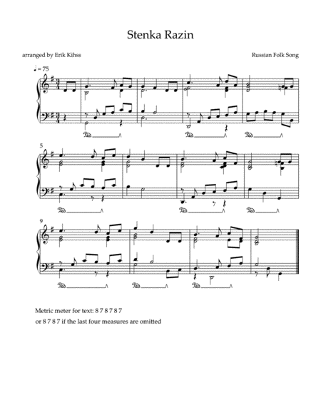 Stenka Razin (Russian Folk Song) - Intermediate Piano image number null
