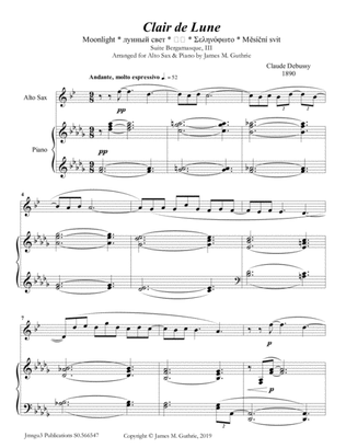 Debussy: Claire de Lune for Alto Sax & Piano