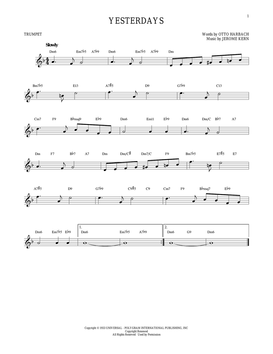 Yesterdays Trumpet Solo scores gallery preview page 1